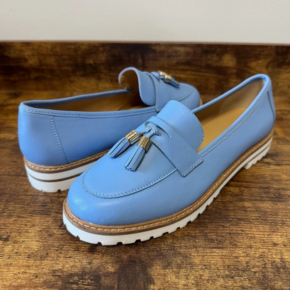 Talbots Tranquil Blue Laura Tassel Soft Napa Leather Loafers Women’s‎ Size 7.5